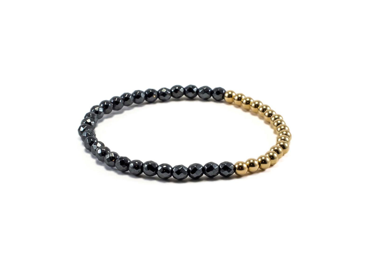 Black & Gold Hematite Beads Bracelet with Hinged Steel Hook Clasp - Rogers  & Brooke Jewelers